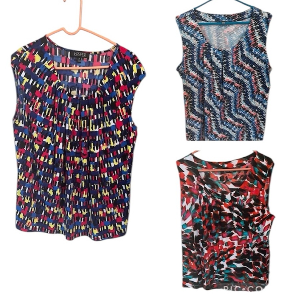 Kasper Colorful Patterned Sleeveless Tops Size 1X